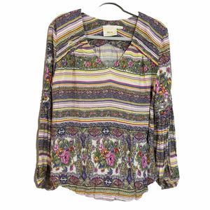 Maeve Anthropologie Ceresco Peasant Blouse L Shirt Multi Color‎ Pastel floral